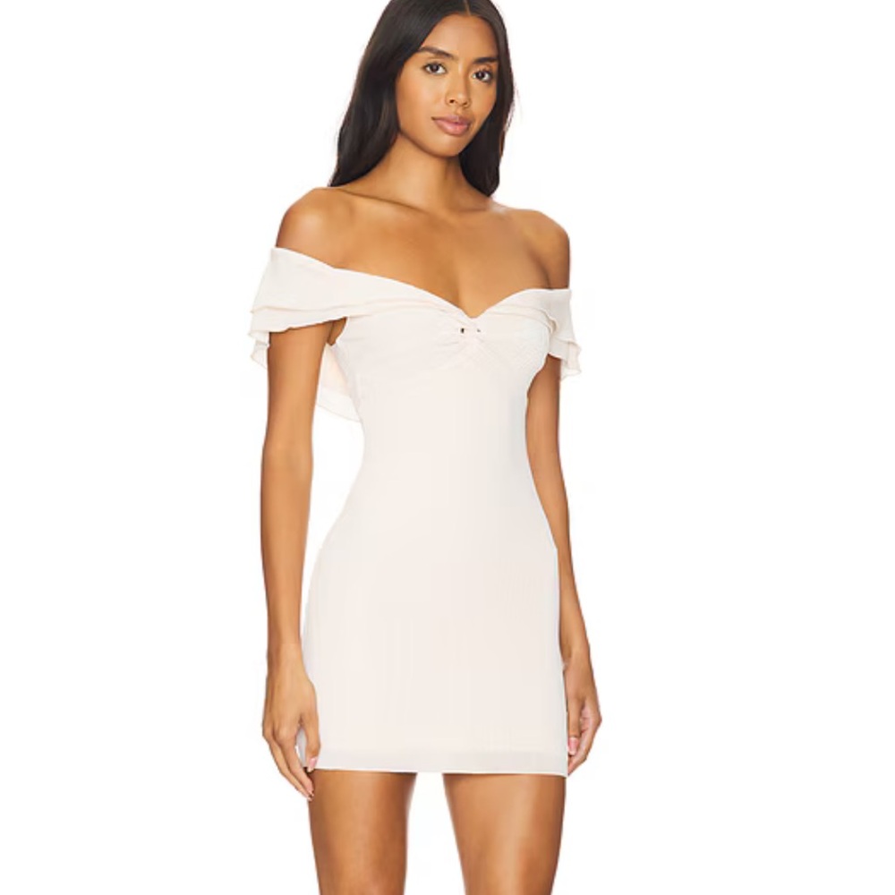 Off-Shoulder Cream Mini Dress - Picture 2 of 4